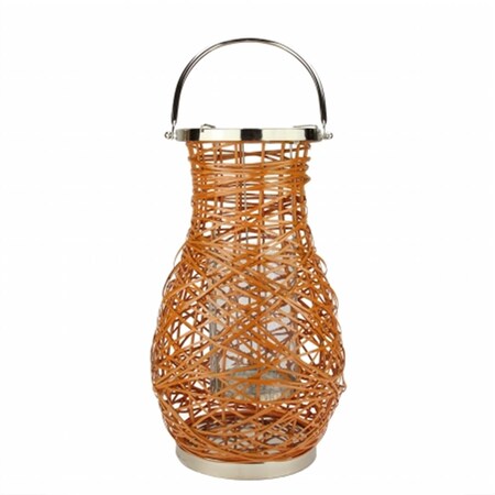Northlight Seasonal Modern Orange Decorative Woven Iron Pillar Candle Lantern with Glass Hurricane 31580106